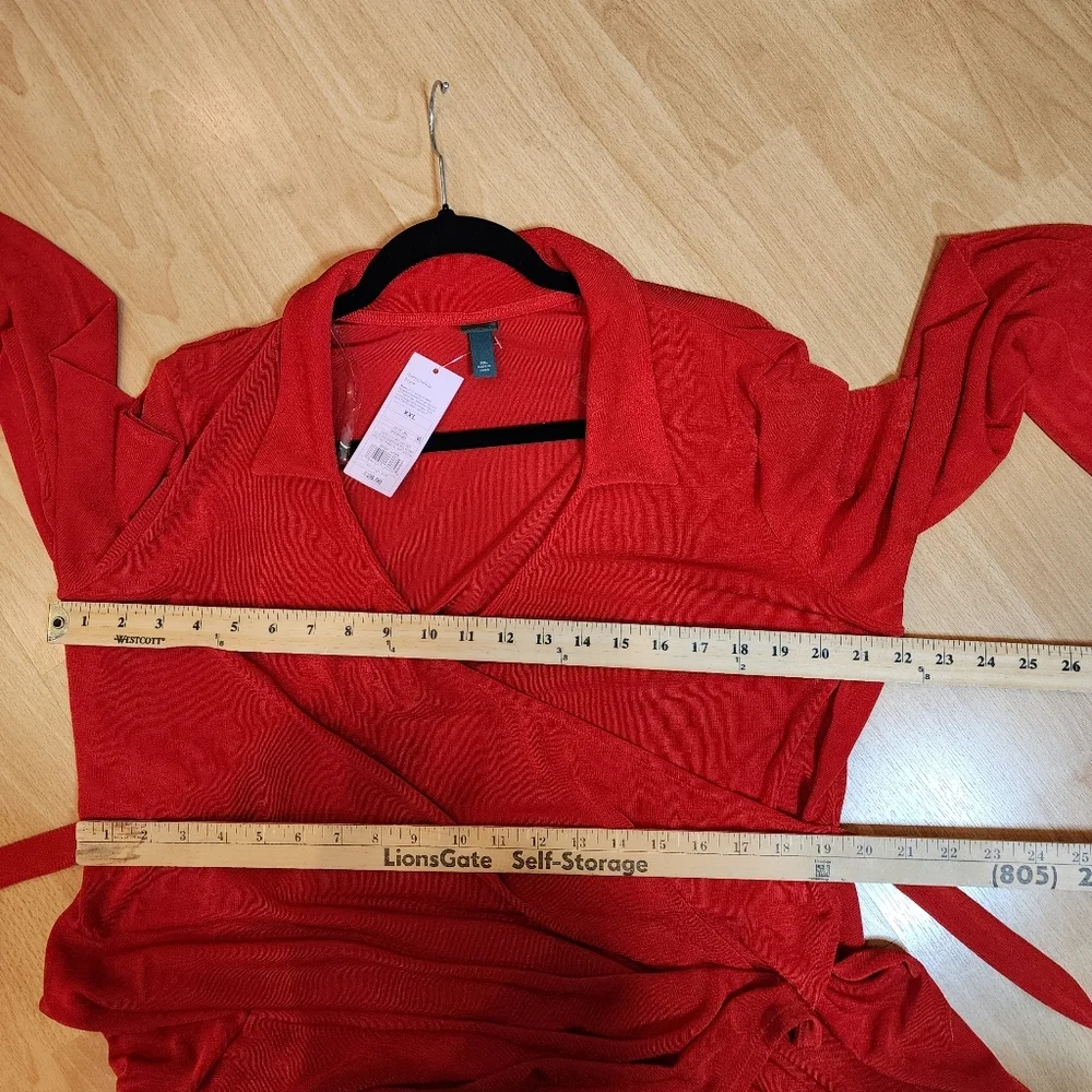 NWT Red Slinky‎ Stretchy Faux Wrap Long Sleeve Mini Dress Size XXL Wild Fable